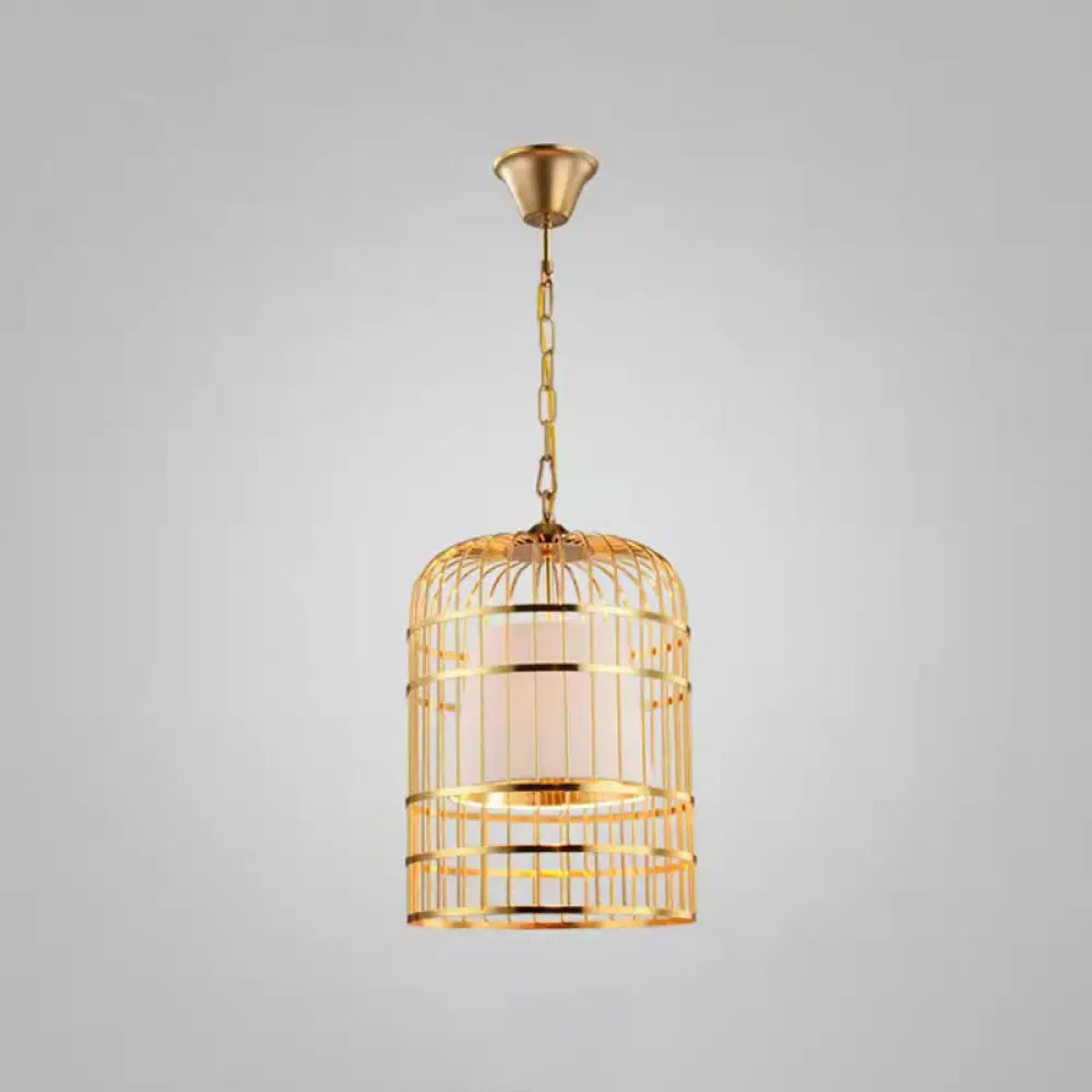 Gold Plated Birdcage Hanging Lamp - Country Metal Ceiling Light With Cone Shade White / 16’