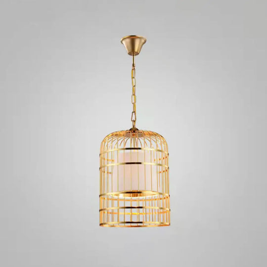 Gold Plated Birdcage Hanging Lamp - Country Metal Ceiling Light With Cone Shade White / 16’