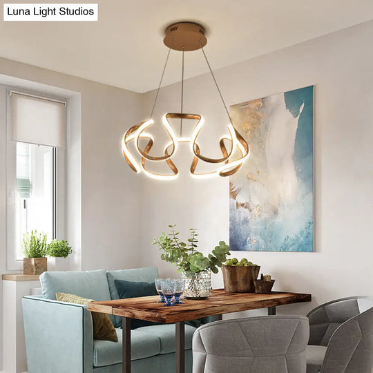 Gold-Plated Led Pendant Lamp With Curved Design For Dining Room Chandelier