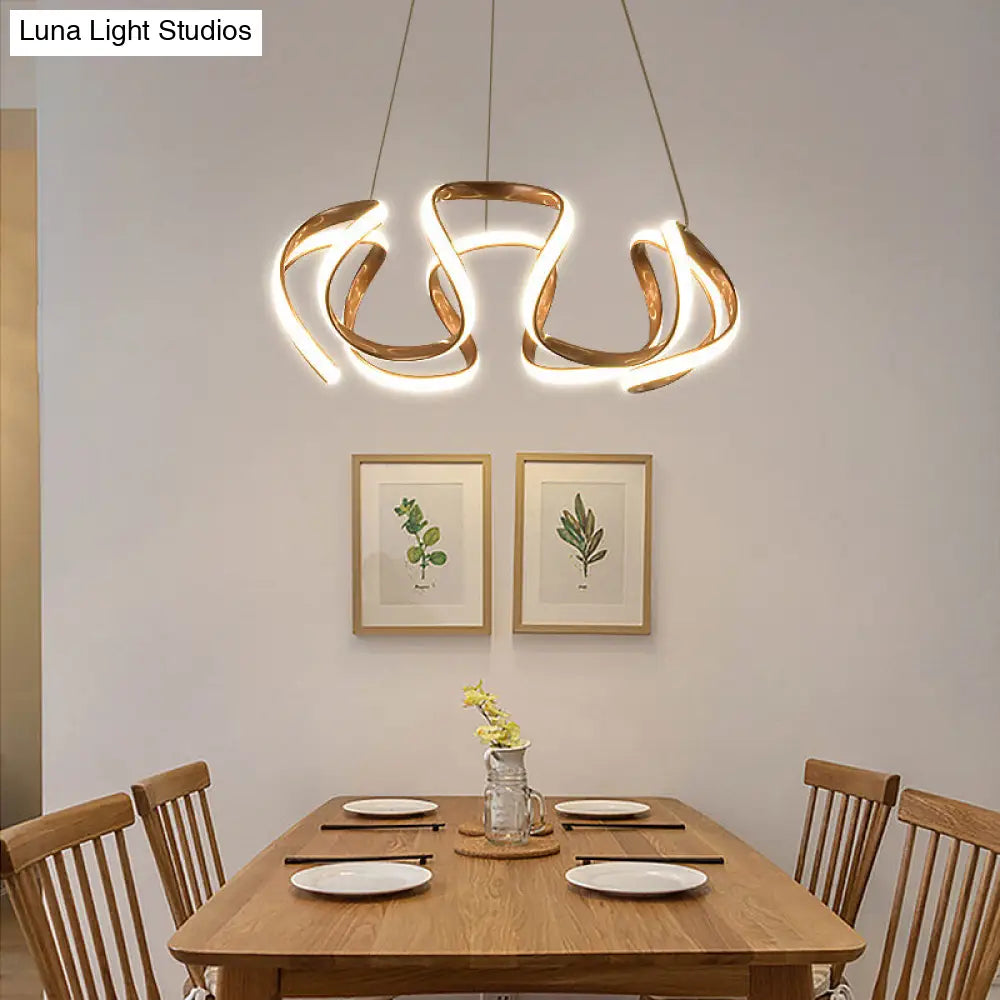 Gold-Plated Led Pendant Lamp With Curved Design For Dining Room Chandelier