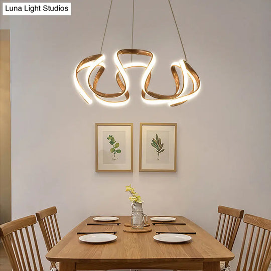 Gold-Plated Led Pendant Lamp With Curved Design For Dining Room Chandelier