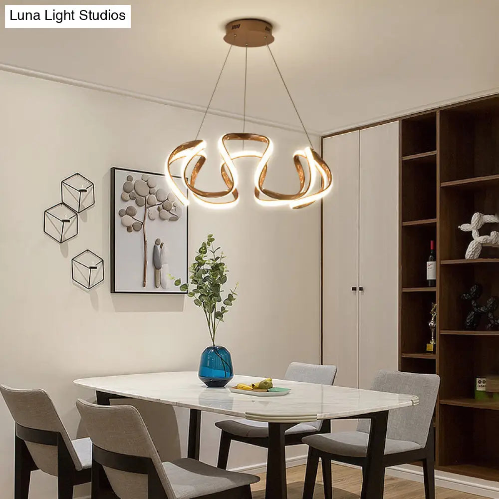 Gold-Plated Led Pendant Lamp With Curved Design For Dining Room Chandelier