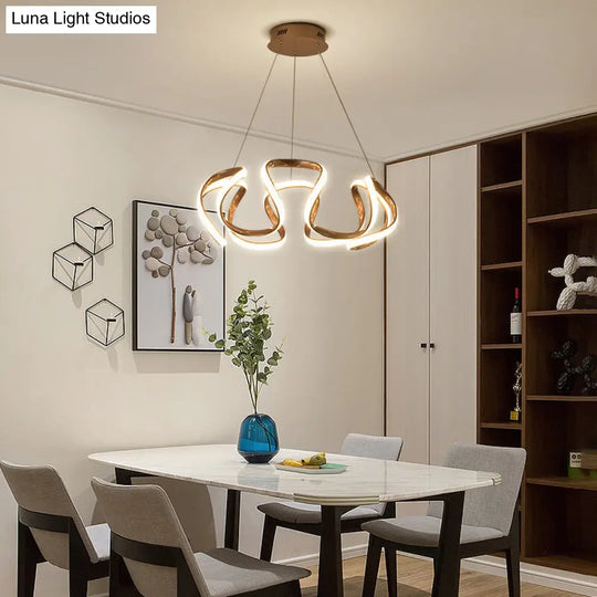 Gold-Plated Led Pendant Lamp With Curved Design For Dining Room Chandelier