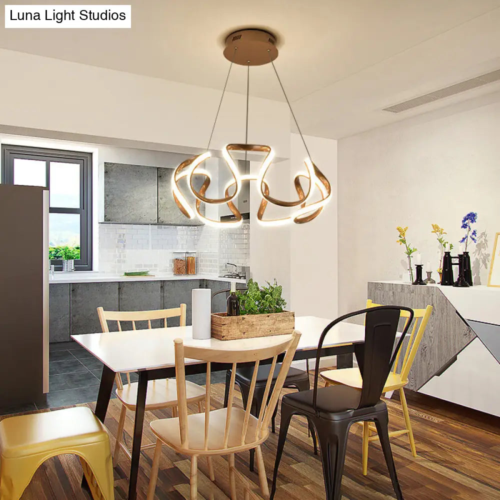 Gold-Plated Led Pendant Lamp With Curved Design For Dining Room Chandelier