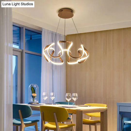 Gold-Plated Led Pendant Lamp With Curved Design For Dining Room Chandelier