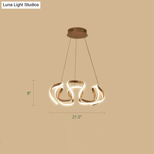 Gold-Plated Led Pendant Lamp With Curved Design For Dining Room Chandelier Gold / Warm