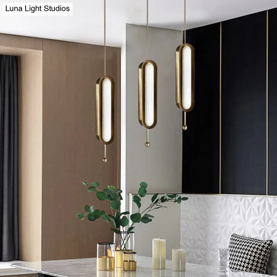 Gold Plated Led Suspended Light For Dining Room - Postmodern Metal Oblong Design