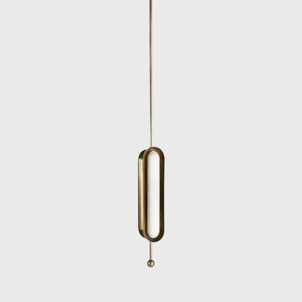 Gold Plated Led Suspended Light For Dining Room - Postmodern Metal Oblong Design / Vertical