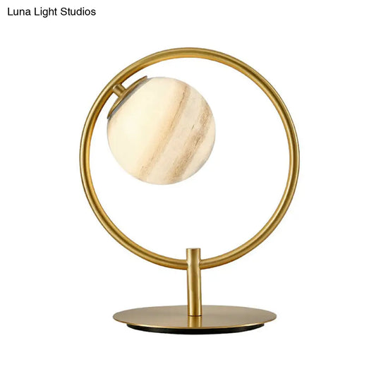 Gold Plated Opaline Glass Ball Table Lamp - Sleek Bedroom Nightstand Light