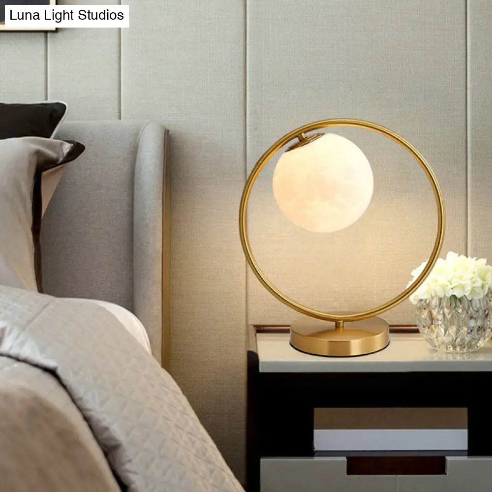 Gold Plated Opaline Glass Ball Table Lamp - Sleek Bedroom Nightstand Light