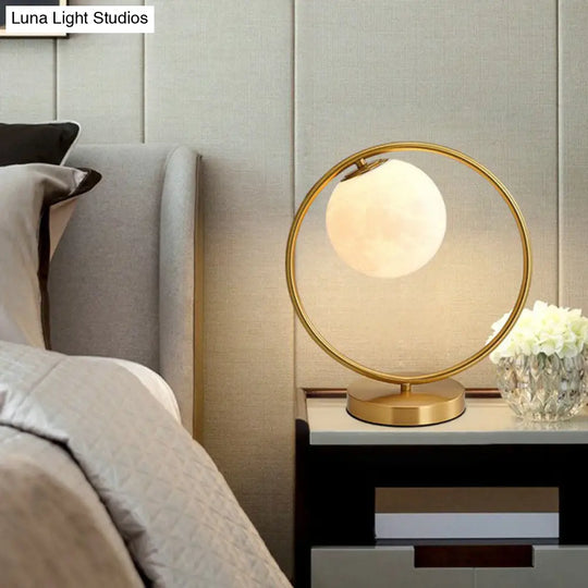 Gold Plated Opaline Glass Ball Table Lamp - Sleek Bedroom Nightstand Light