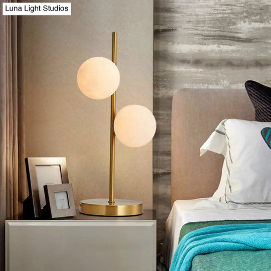 Gold Plated Opaline Glass Ball Table Lamp - Sleek Bedroom Nightstand Light