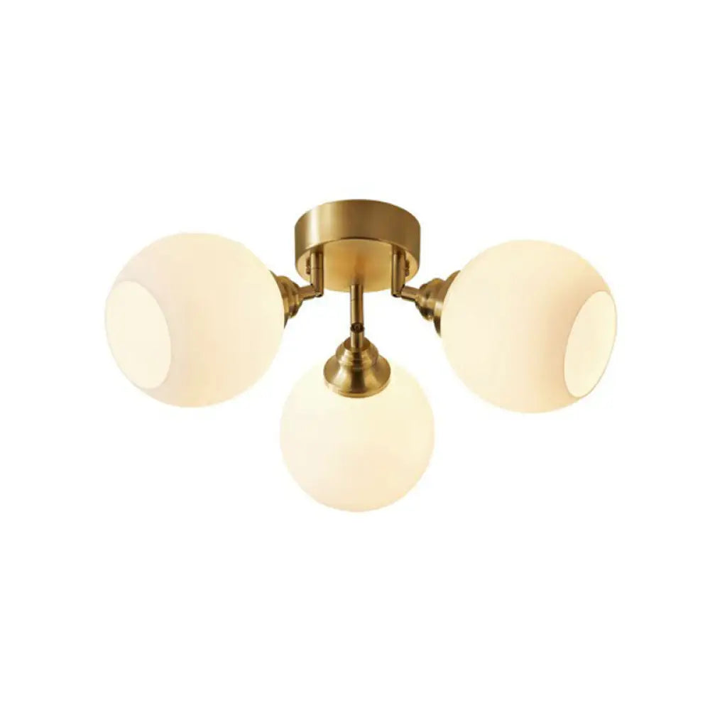 Gold Plated Semi - Flush Ceiling Light With Milky Glass Dome For Bedroom 3 /