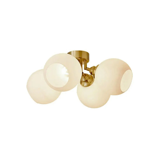 Gold Plated Semi - Flush Ceiling Light With Milky Glass Dome For Bedroom 4 /