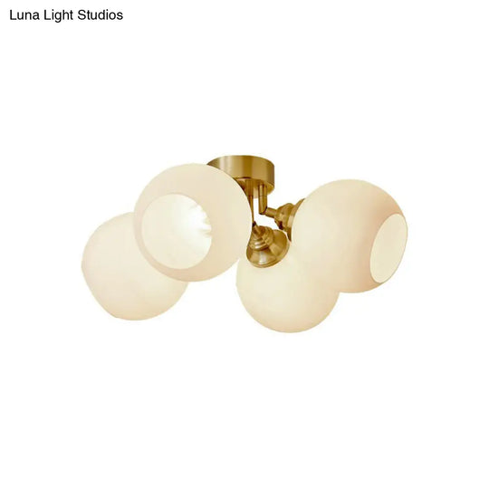 Gold Plated Semi-Flush Ceiling Light With Milky Glass Dome For Bedroom 4 /