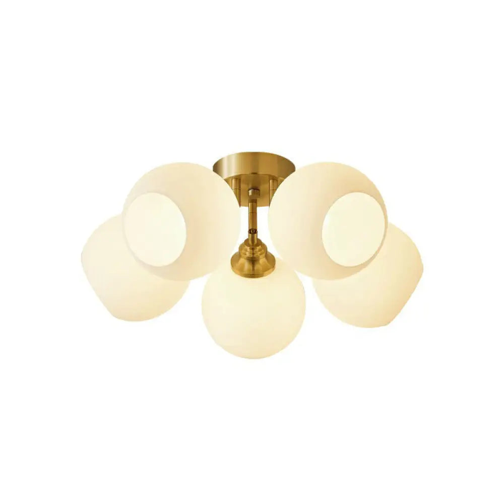 Gold Plated Semi - Flush Ceiling Light With Milky Glass Dome For Bedroom 5 /