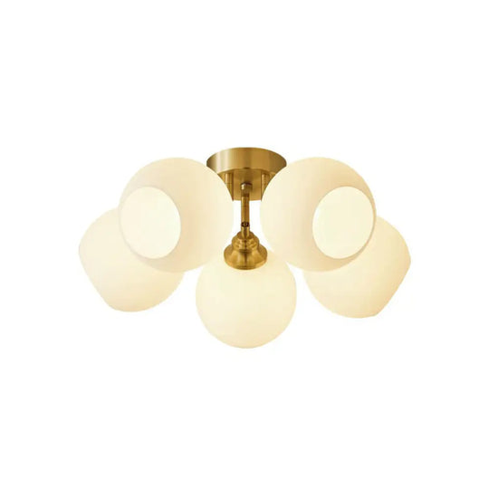 Gold Plated Semi - Flush Ceiling Light With Milky Glass Dome For Bedroom 5 /
