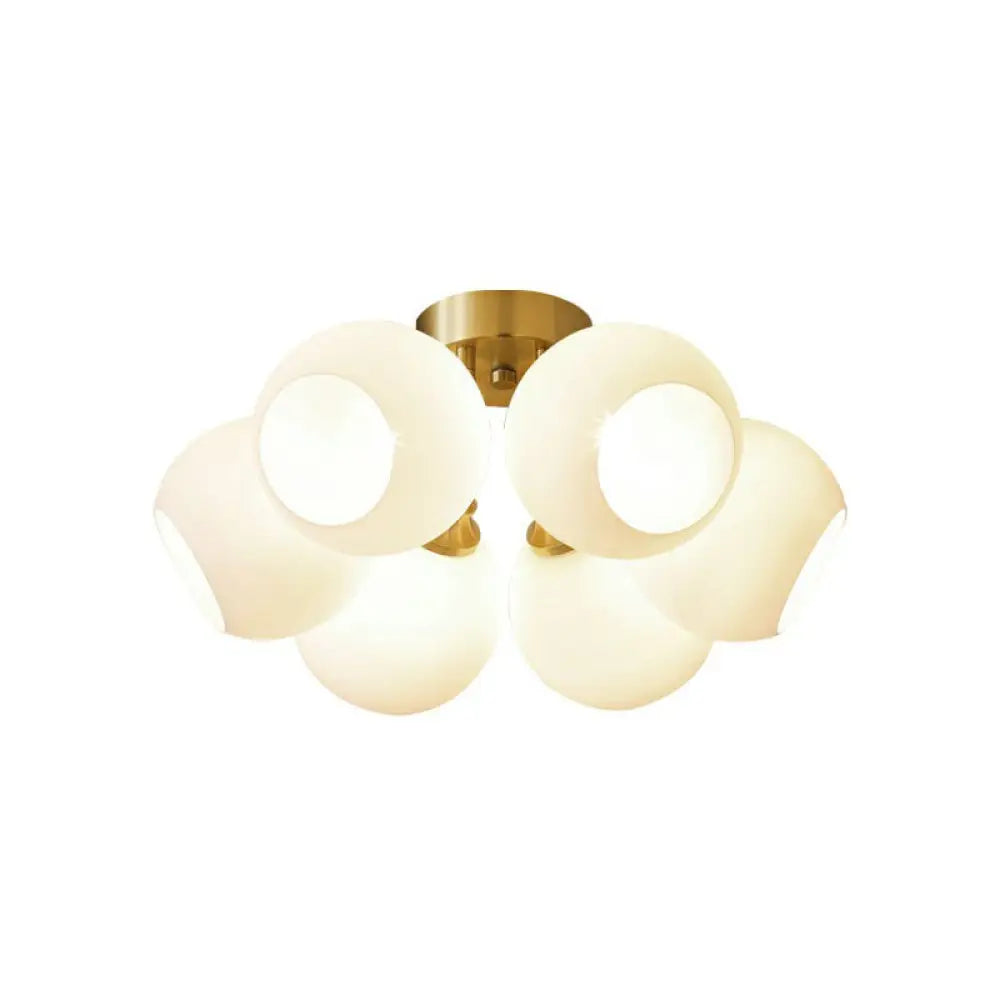 Gold Plated Semi - Flush Ceiling Light With Milky Glass Dome For Bedroom 6 /