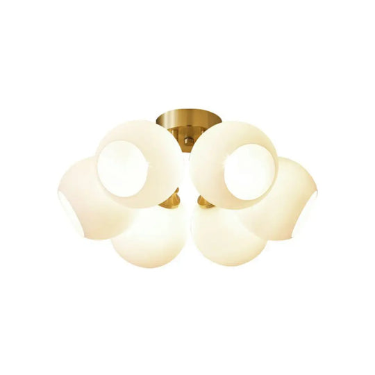 Gold Plated Semi - Flush Ceiling Light With Milky Glass Dome For Bedroom 6 /