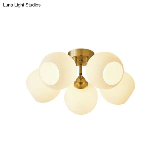 Gold Plated Semi-Flush Ceiling Light With Milky Glass Dome For Bedroom 5 /