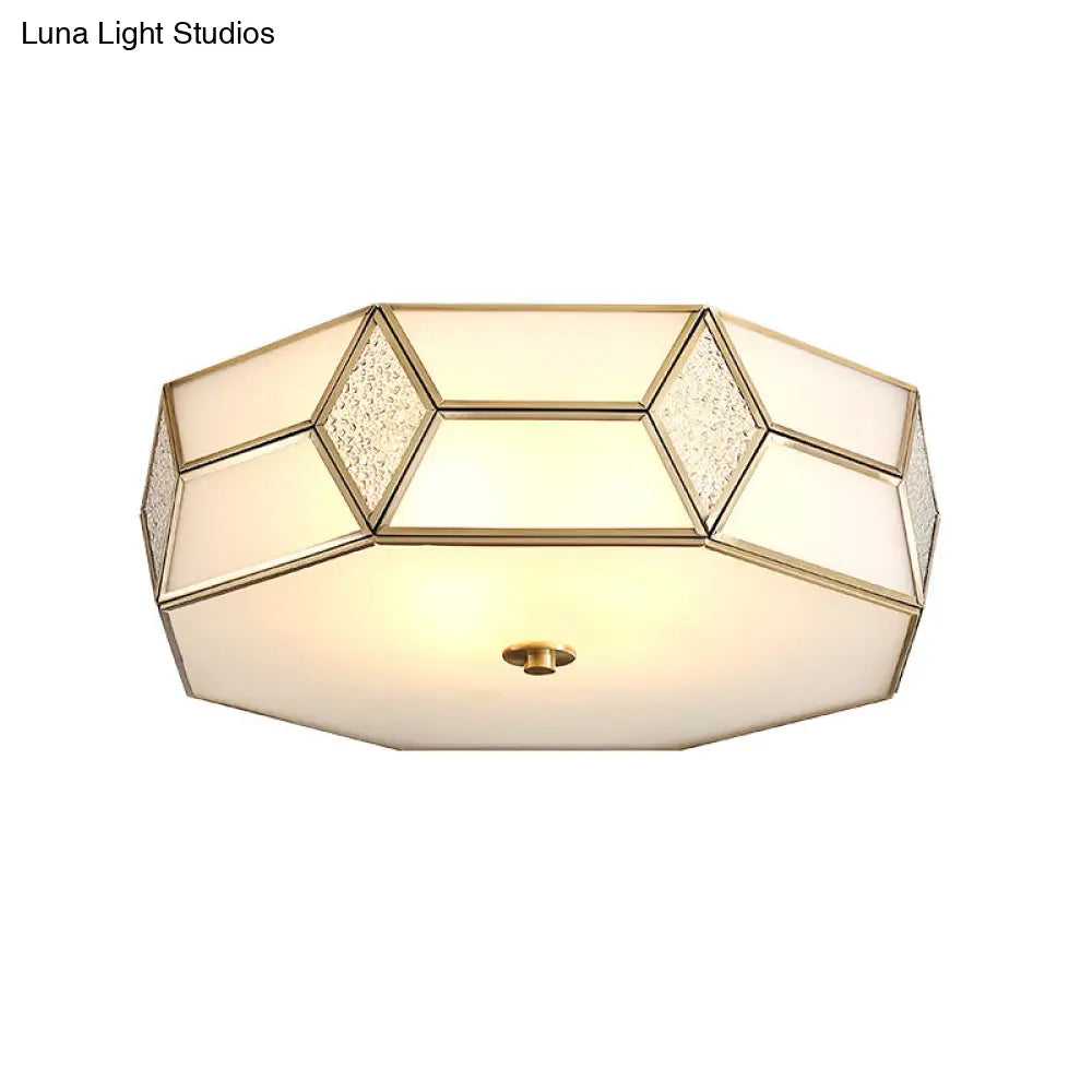 Gold Polyhedron Frost Glass Flush Mount Ceiling Light For Traditional Bedrooms