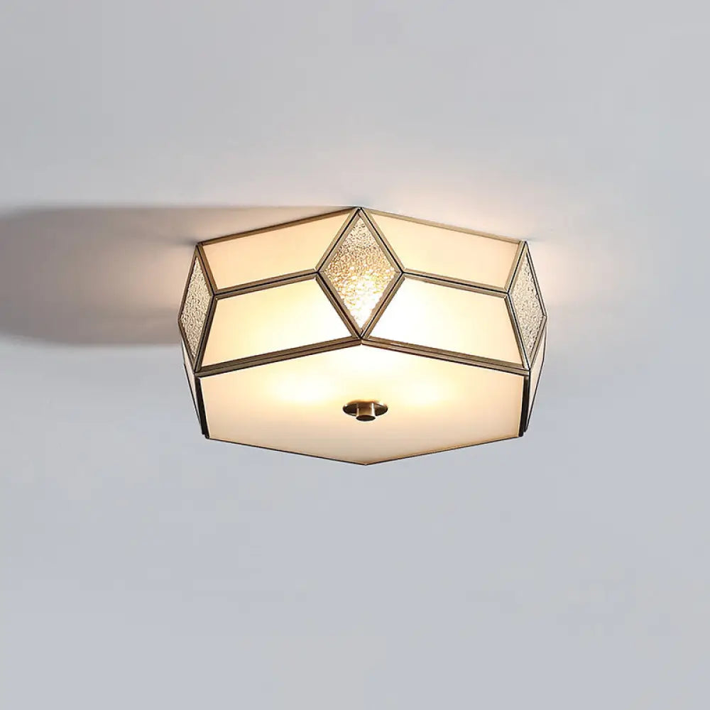 Gold Polyhedron Frost Glass Flush Mount Ceiling Light For Traditional Bedrooms 3 /