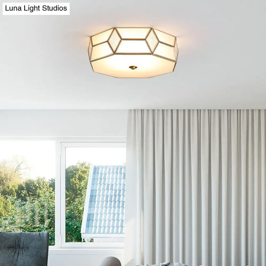 Gold Polyhedron Frost Glass Flush Mount Ceiling Light For Traditional Bedrooms