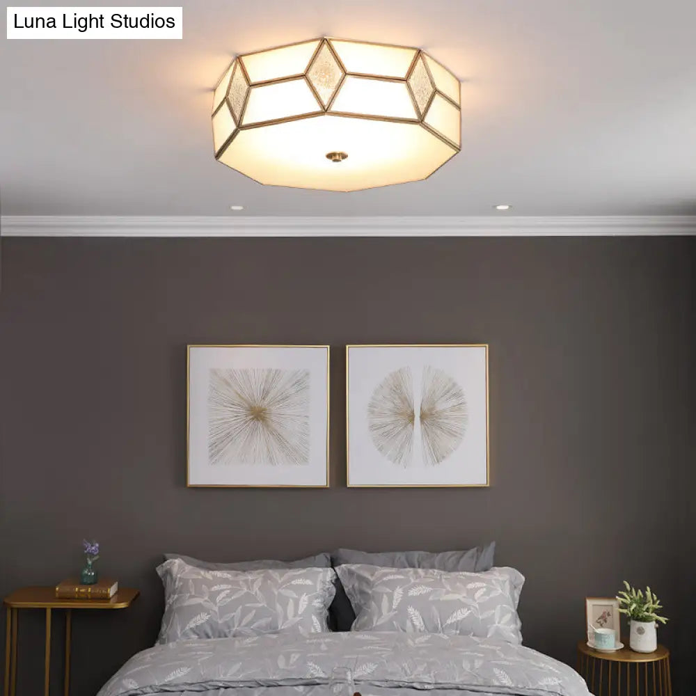 Gold Polyhedron Frost Glass Flush Mount Ceiling Light For Traditional Bedrooms