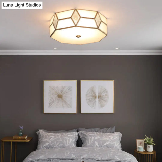 Gold Polyhedron Frost Glass Flush Mount Ceiling Light For Traditional Bedrooms