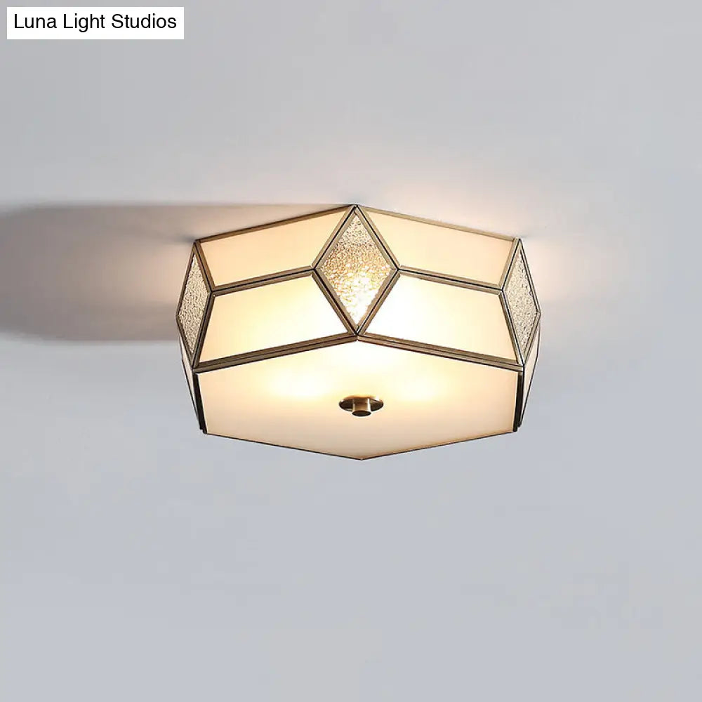 Gold Polyhedron Frost Glass Flush Mount Ceiling Light For Traditional Bedrooms 3 /