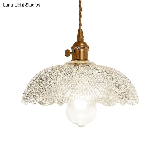 Gold Post-Modern Pendant Hanging Lamp Kit With 1 Head Floral/Bowl/Cone Design And Frosted/Clear