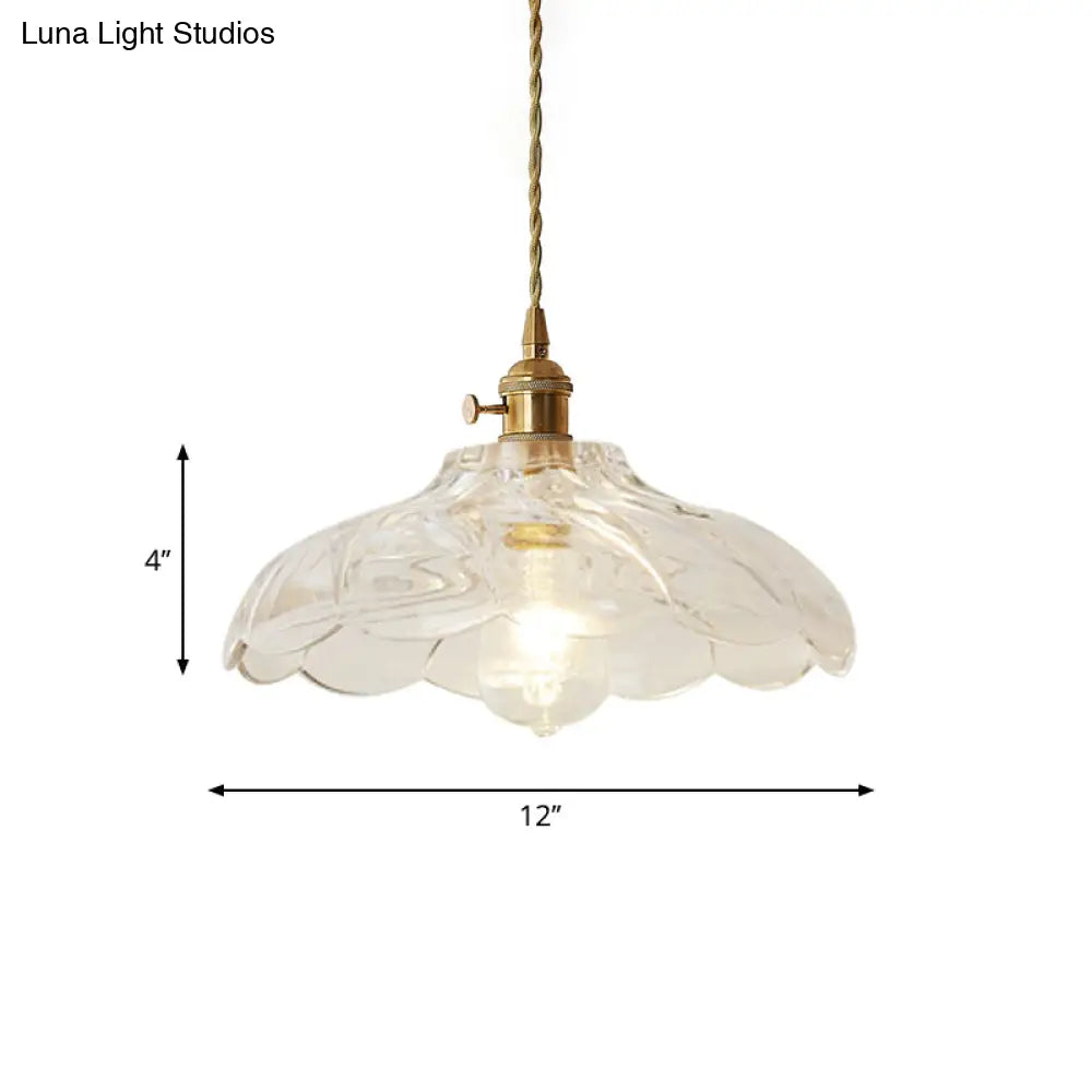 Gold Post-Modern Pendant Hanging Lamp Kit With 1 Head Floral/Bowl/Cone Design And Frosted/Clear