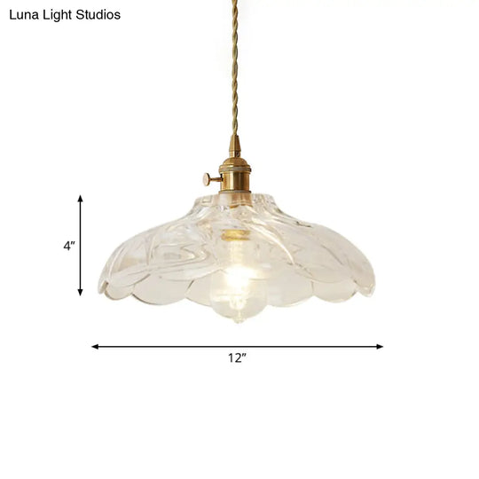 Gold Post-Modern Pendant Hanging Lamp Kit With 1 Head Floral/Bowl/Cone Design And Frosted/Clear