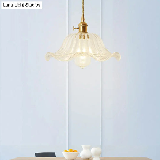 Gold Post-Modern Pendant Hanging Lamp Kit With 1 Head Floral/Bowl/Cone Design And Frosted/Clear