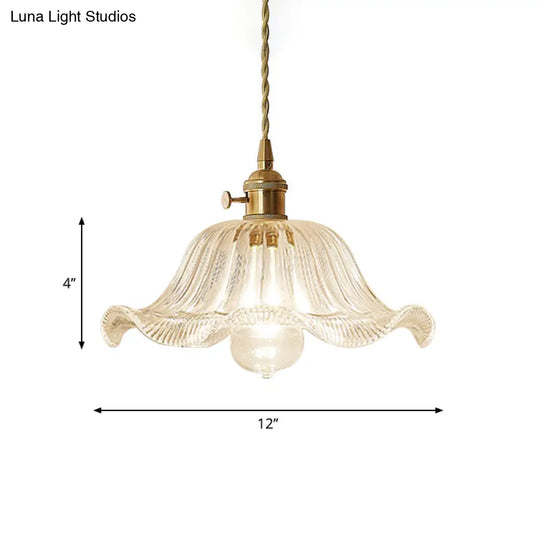 Gold Post-Modern Pendant Hanging Lamp Kit With 1 Head Floral/Bowl/Cone Design And Frosted/Clear