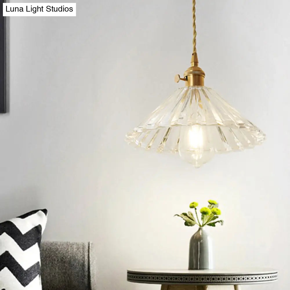 Gold Post-Modern Pendant Hanging Lamp Kit With 1 Head Floral/Bowl/Cone Design And Frosted/Clear