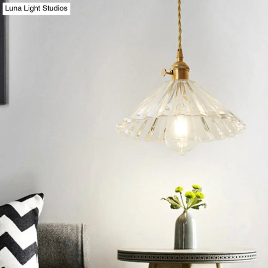 Gold Post-Modern Pendant Hanging Lamp Kit With 1 Head Floral/Bowl/Cone Design And Frosted/Clear