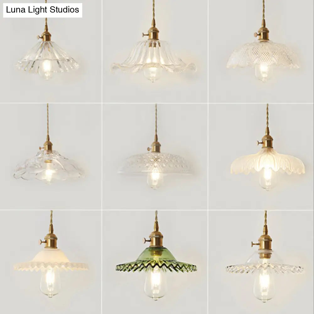 Gold Post-Modern Pendant Hanging Lamp Kit With 1 Head Floral/Bowl/Cone Design And Frosted/Clear