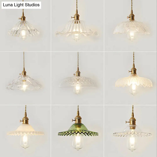 Gold Post-Modern Pendant Hanging Lamp Kit With 1 Head Floral/Bowl/Cone Design And Frosted/Clear