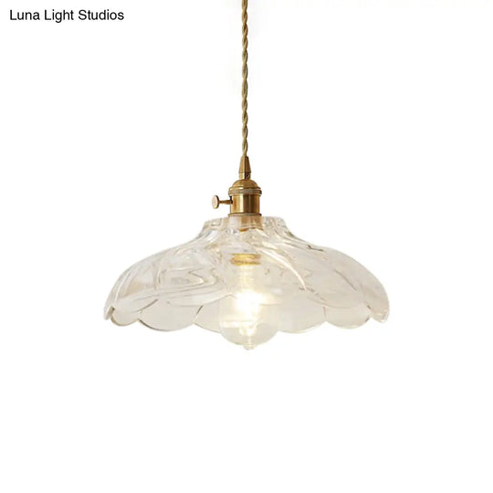 Gold Post-Modern Pendant Hanging Lamp Kit With 1 Head Floral/Bowl/Cone Design And Frosted/Clear