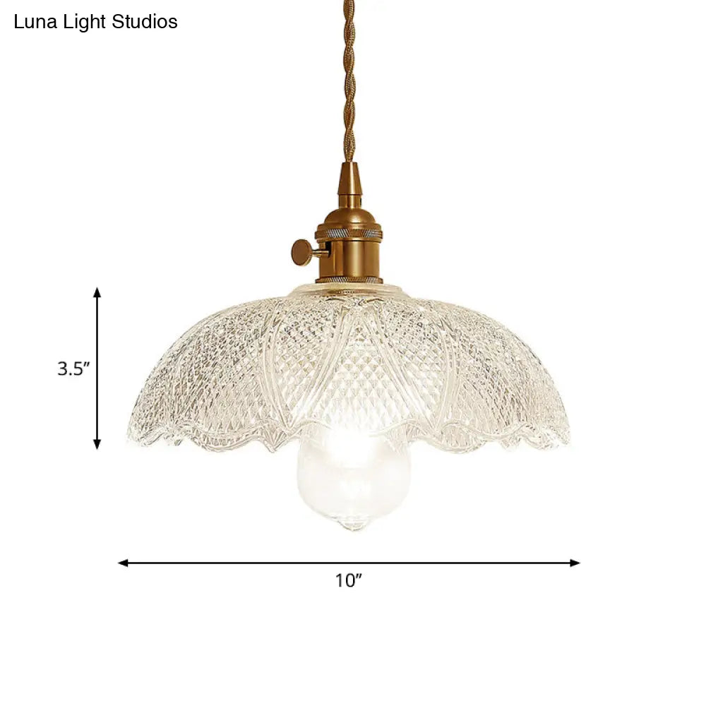 Gold Post-Modern Pendant Hanging Lamp Kit With 1 Head Floral/Bowl/Cone Design And Frosted/Clear