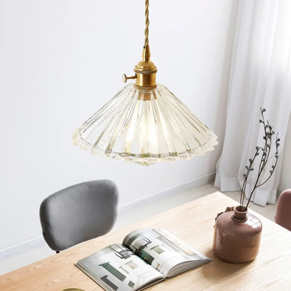 Gold Post-Modern Pendant Hanging Lamp Kit With 1 Head Floral/Bowl/Cone Design And Frosted/Clear