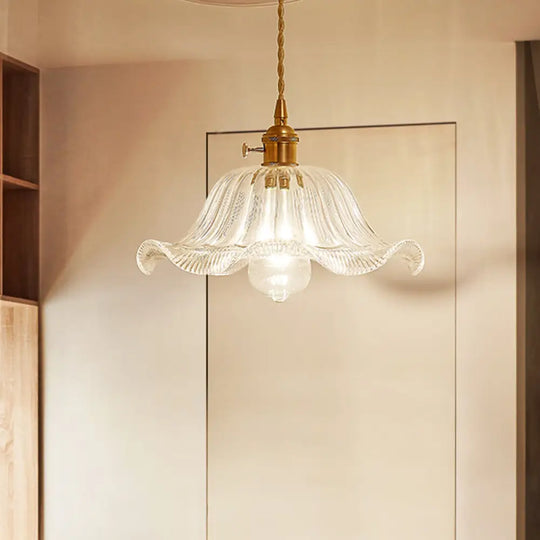 Gold Post-Modern Pendant Hanging Lamp Kit With 1 Head Floral/Bowl/Cone Design And Frosted/Clear