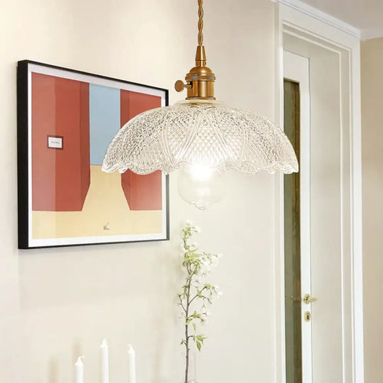 Gold Post-Modern Pendant Hanging Lamp Kit With 1 Head Floral/Bowl/Cone Design And Frosted/Clear