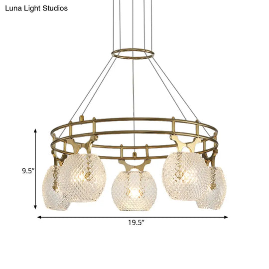 Gold Postmodern Ball Chandelier Pendant Light With Clear Glass 5-Head Suspension Lamp For Dining