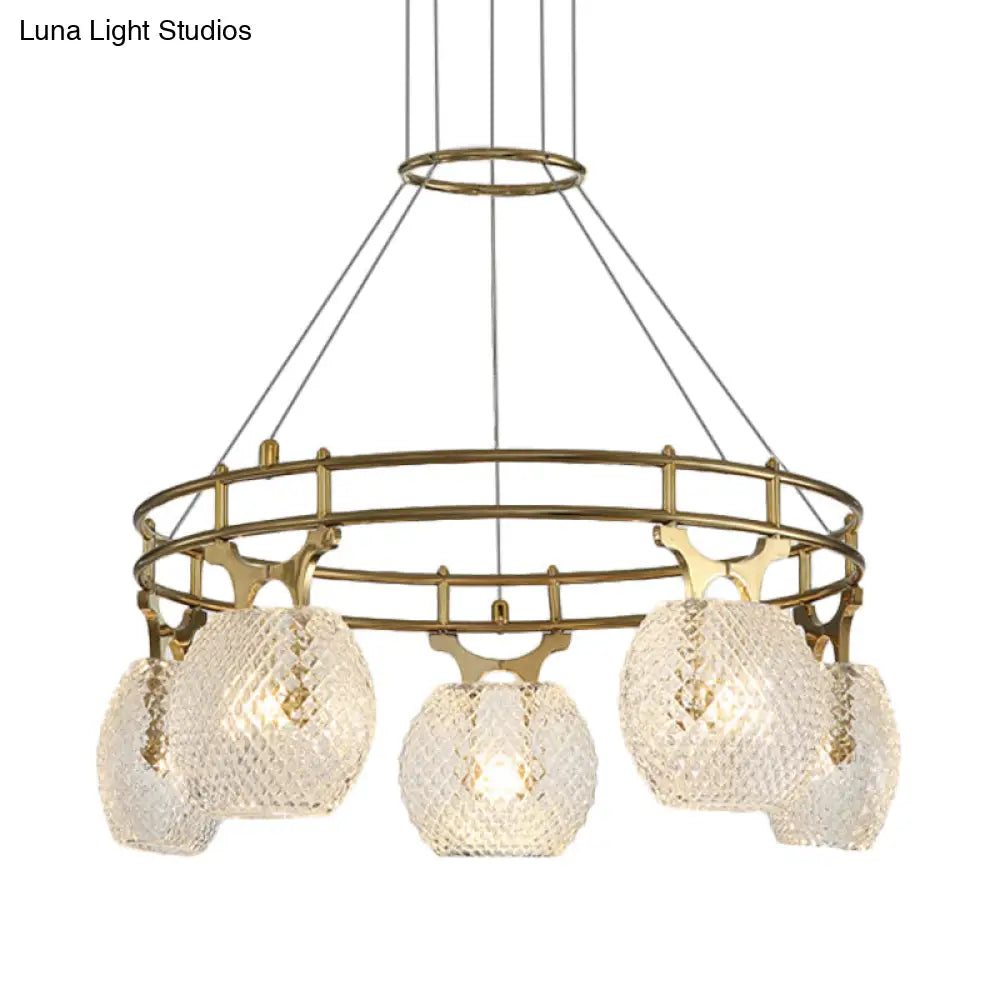 Gold Postmodern Ball Chandelier Pendant Light With Clear Glass 5-Head Suspension Lamp For Dining