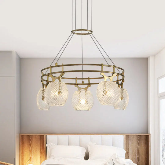 Gold Postmodern Ball Chandelier Pendant Light With Clear Glass 5-Head Suspension Lamp For Dining