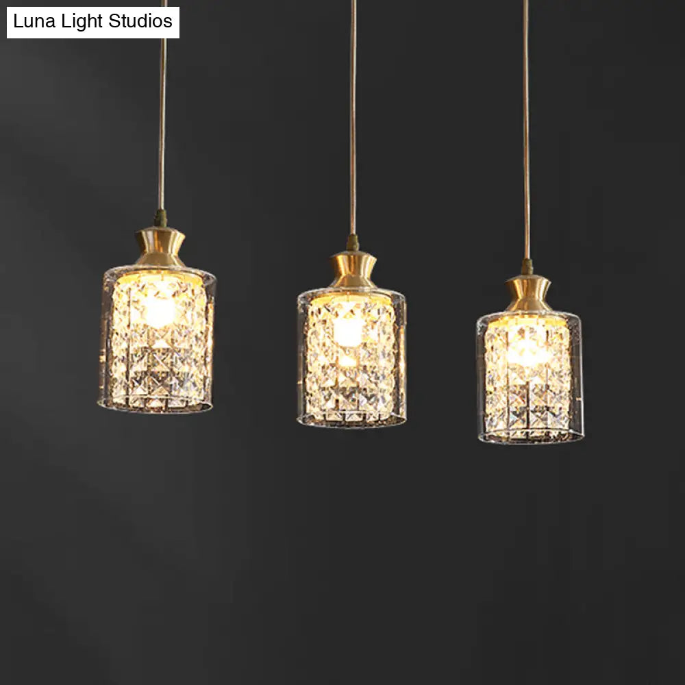 Gold Postmodern Crystal Pendant Light With 3 Shaded Heads For Dining Room Suspension