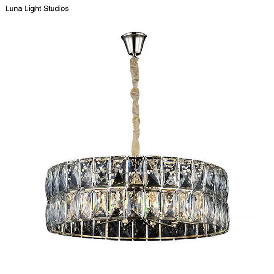 Postmodern Faceted Crystal Drum Chandelier - 8-Light Gold Ceiling Pendant