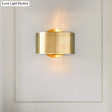 Gold Postmodern Flush Wall Sconce - Half-Cylinder Metal Light Fixture